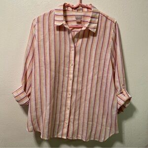 Chico’s Shirt Women’s Size 1 Button Up Long Sleeve Stripes Top‎ Collared